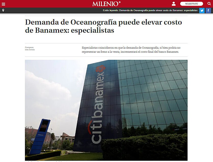 Demanda de Oceanografa puede elevar costo de Banamex: especialistas